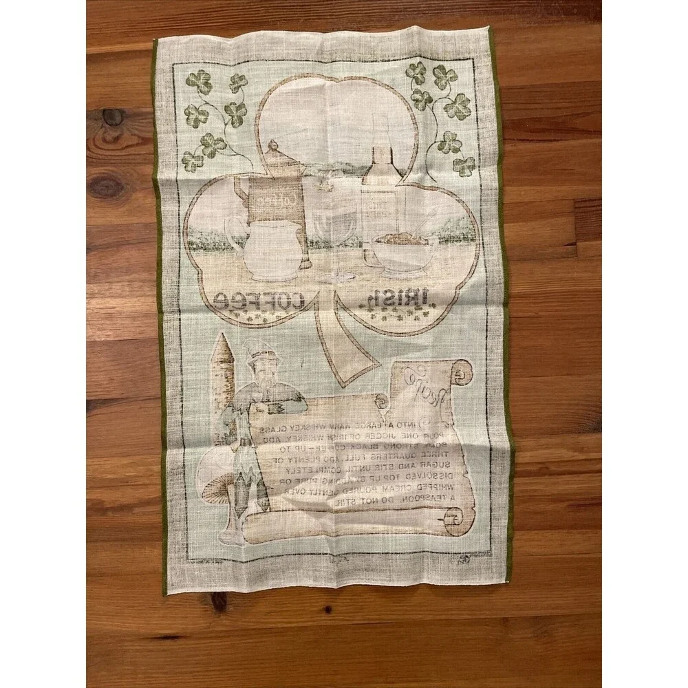 Fingal Irish Linen Irish Coffee Green Tea Towel Wall Hanging 19X30 In